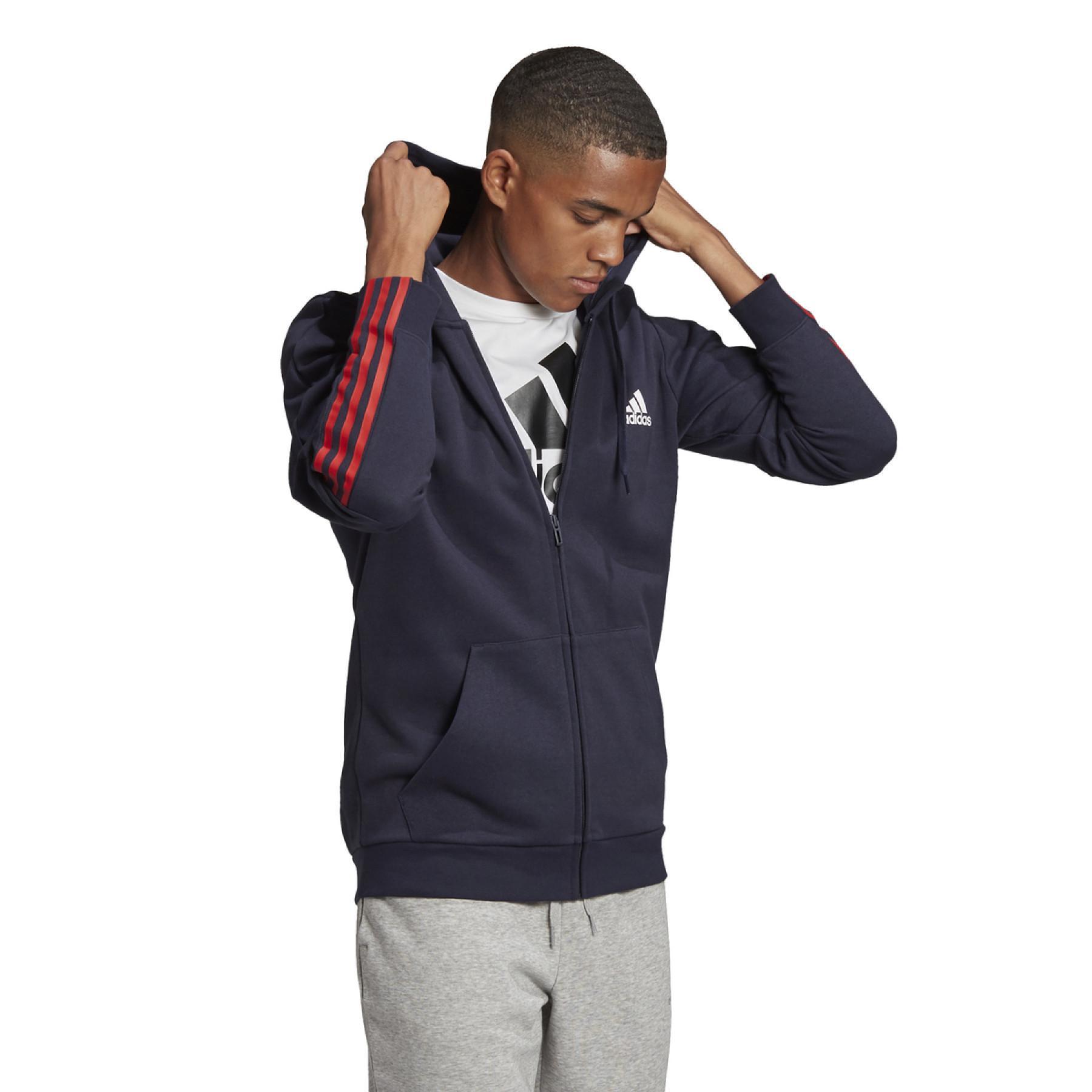 Sweatshirt med huva adidas Essentials Doubleknit Cut 3-Bandes Full-Zip