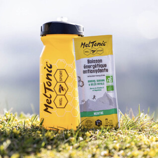 Förpackning med 6 påsar ekologisk antioxidant energidryck mint Meltonic 35 g